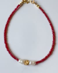 Image 4 of Ruby Bracelet  Fw rice pearls handmade center bead #201