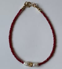 Image 5 of Ruby Bracelet  Fw rice pearls handmade center bead #201