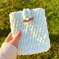 Image 1 of E-Reader Sleeve for Kindle Paperwhite with Soft Chenille Yarn (Blue & Green)