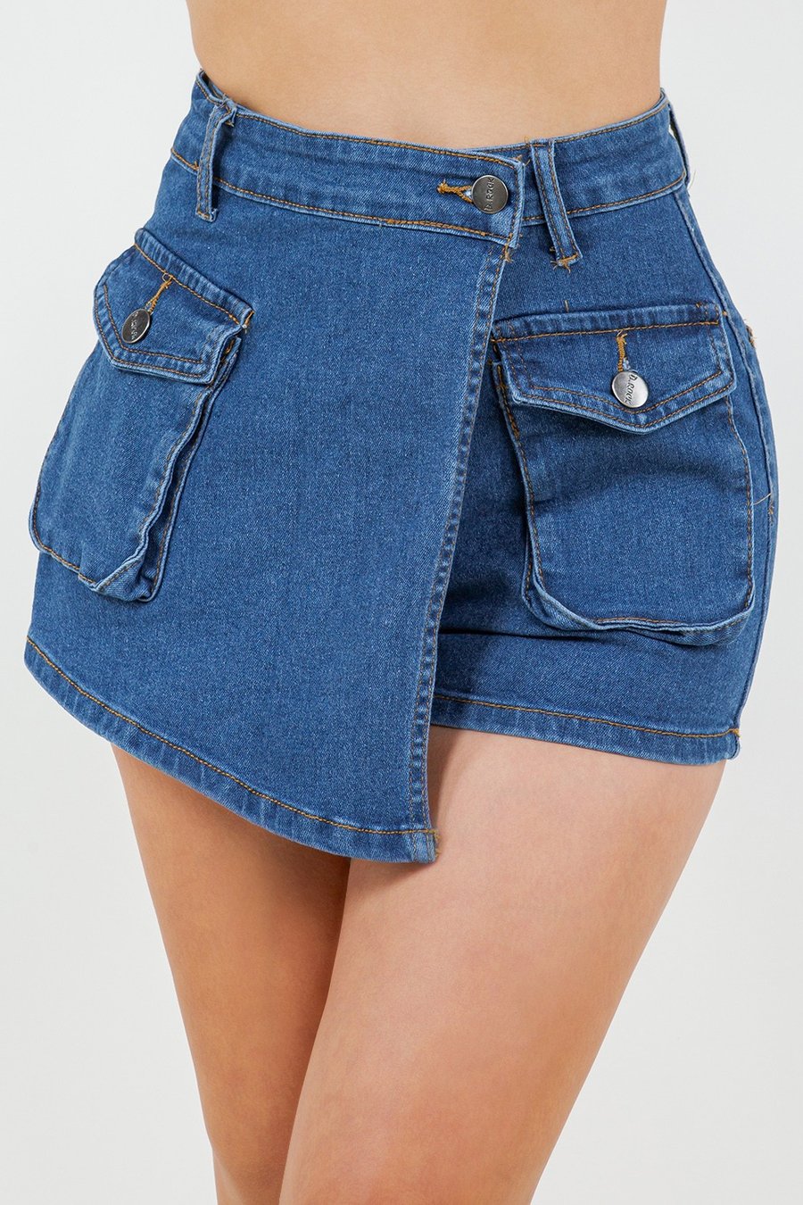 Image of 3pack Plus size cargo mini short skirts denim pockets -02