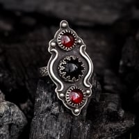 Image 1 of Garnet and Onyx Ring - size 9