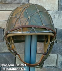 Image 5 of WWII M2 Dbale 509th PIB Front Seam Helmet and Replica Airborne Hawley rayon liner.