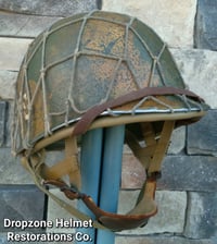 Image 3 of WWII M2 Dbale 509th PIB Front Seam Helmet and Replica Airborne Hawley rayon liner.