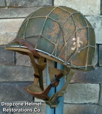 Image 1 of WWII M2 Dbale 509th PIB Front Seam Helmet and Replica Airborne Hawley rayon liner.