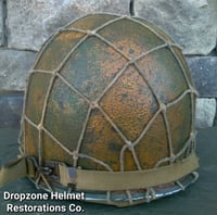 Image 6 of WWII M2 Dbale 509th PIB Front Seam Helmet and Replica Airborne Hawley rayon liner.