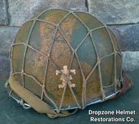 Image 4 of WWII M2 Dbale 509th PIB Front Seam Helmet and Replica Airborne Hawley rayon liner.