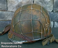 Image 9 of WWII M2 Dbale 509th PIB Front Seam Helmet and Replica Airborne Hawley rayon liner.