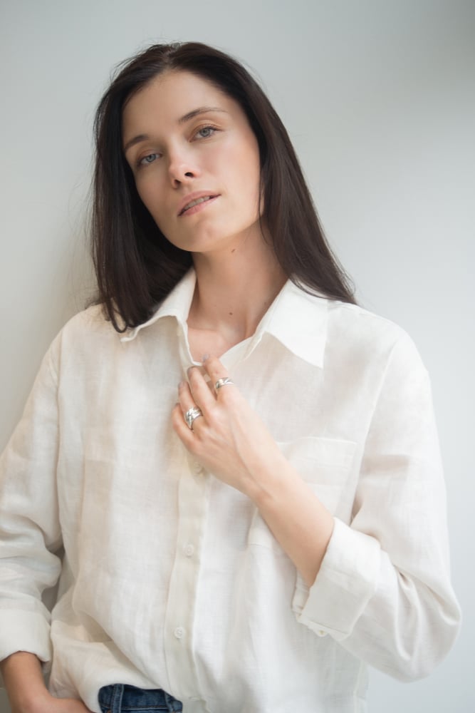 Image of OY A Oversized Linen Cuff Shirt in White