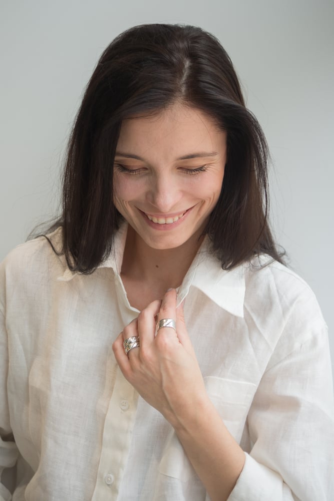 Image of OY A Oversized Linen Cuff Shirt in White
