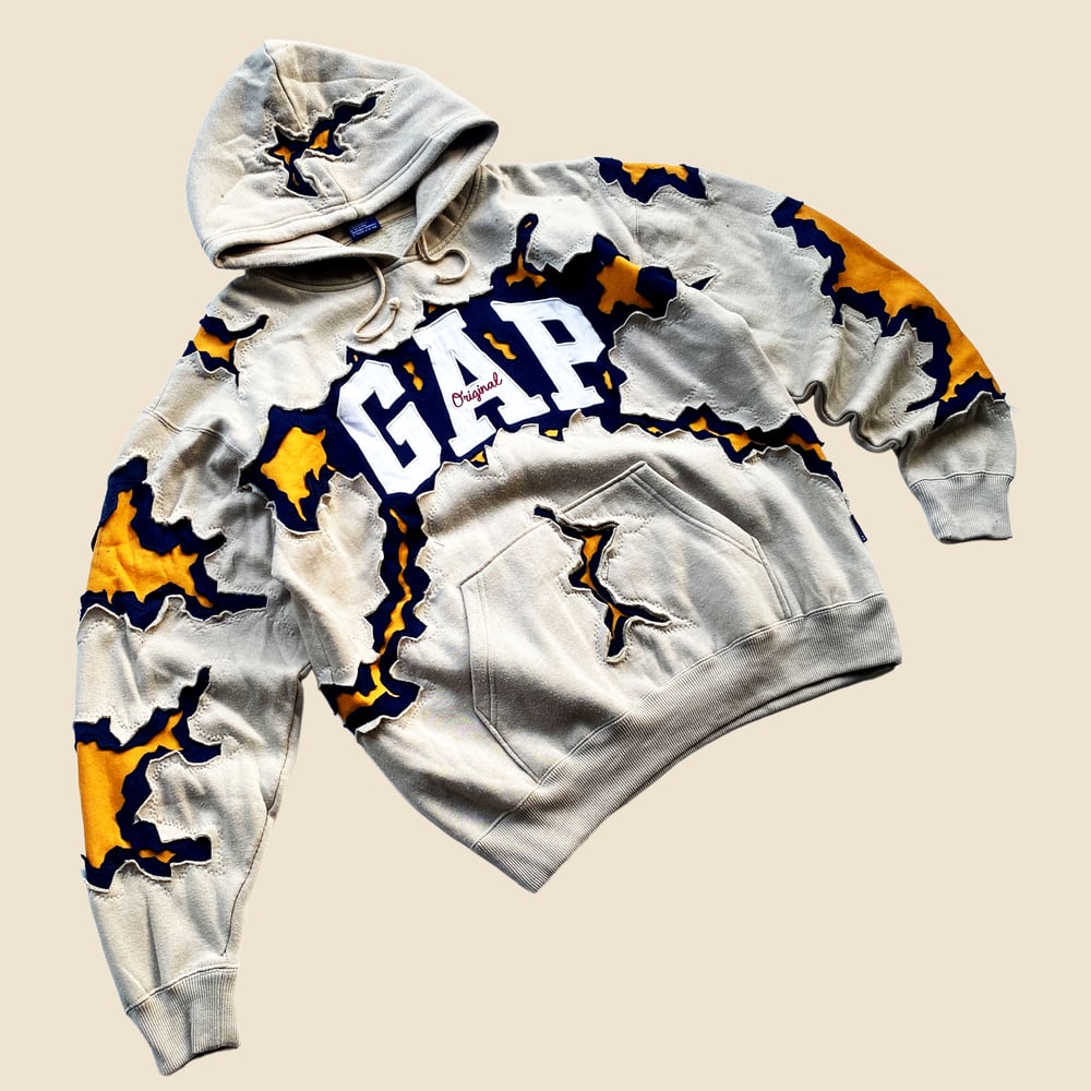 REWORKED GAP SUPER CRACKED BEIGE HOODIE SIZE L