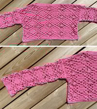 Image 3 of Lacy Cropped Flower Sweater in Pink, Size M/L