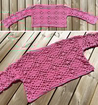 Image 4 of Lacy Cropped Flower Sweater in Pink, Size M/L