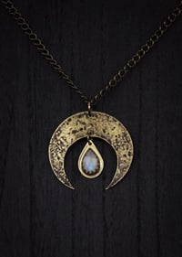 Image 1 of Crescent Moonstone Necklace - Brass