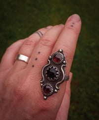 Image 3 of Garnet and Onyx Ring - size 9