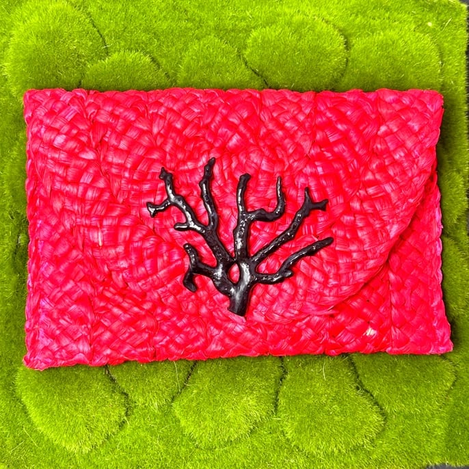 Image of Coral Branch Straw Clutch