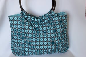 Image of Bamboo Handled Bag {Cyan Medallion}