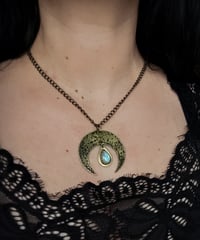 Image 2 of Crescent Moonstone Necklace - Brass