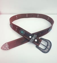 Image 2 of Turquoise Leather Belt (Brown)