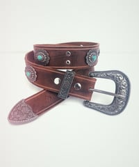 Image 1 of Turquoise Leather Belt (Brown)
