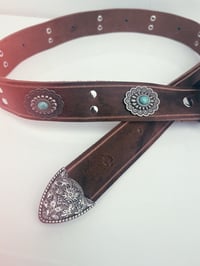 Image 4 of Turquoise Leather Belt (Brown)
