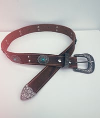 Image 3 of Turquoise Leather Belt (Brown)