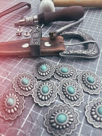 Image 5 of Turquoise Leather Belt (Brown)