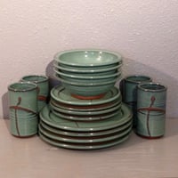 Image 1 of Full Copper Green Bruen Pottery Dinnerware set