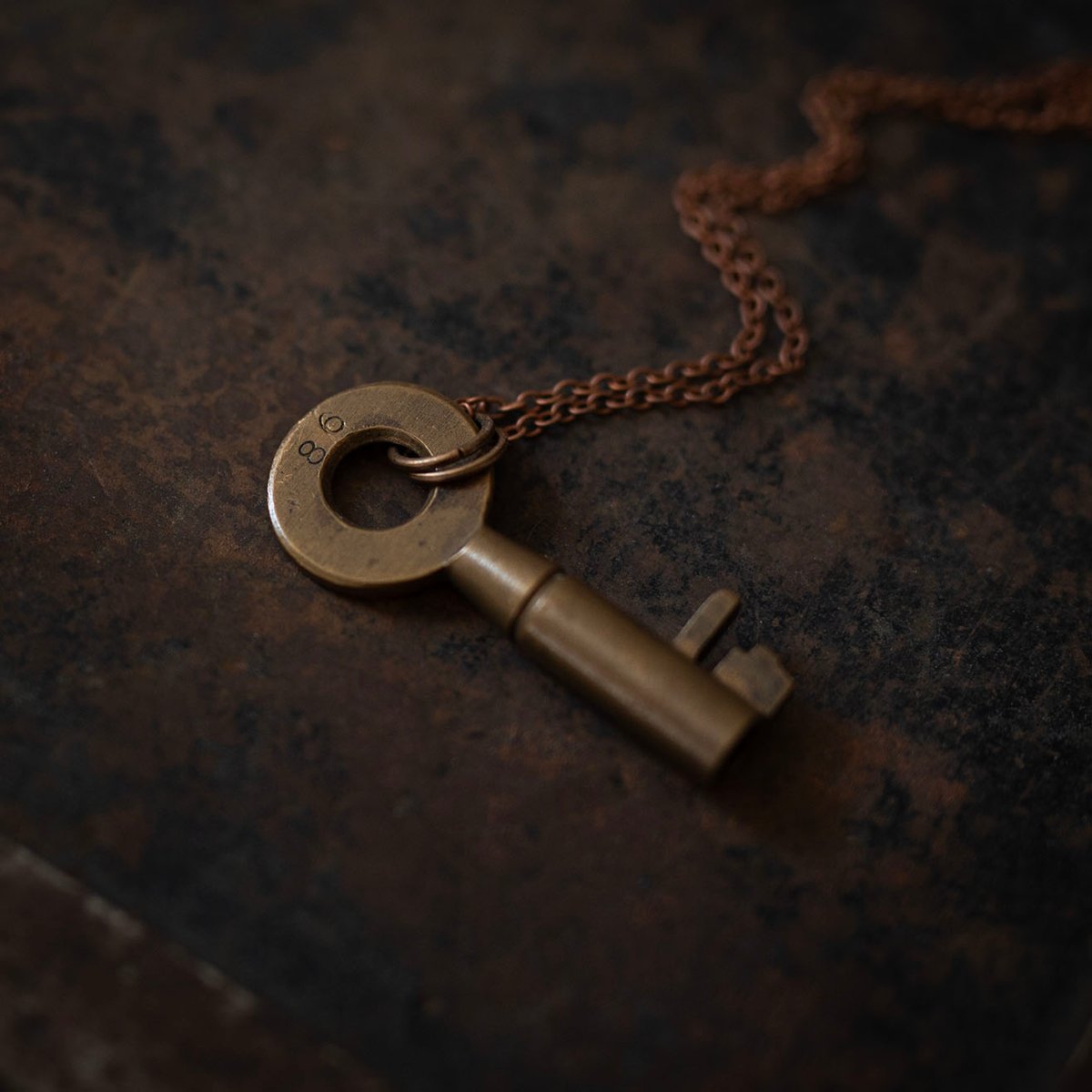 Brass Circular Barrel Key Necklace with #86 stamp 
