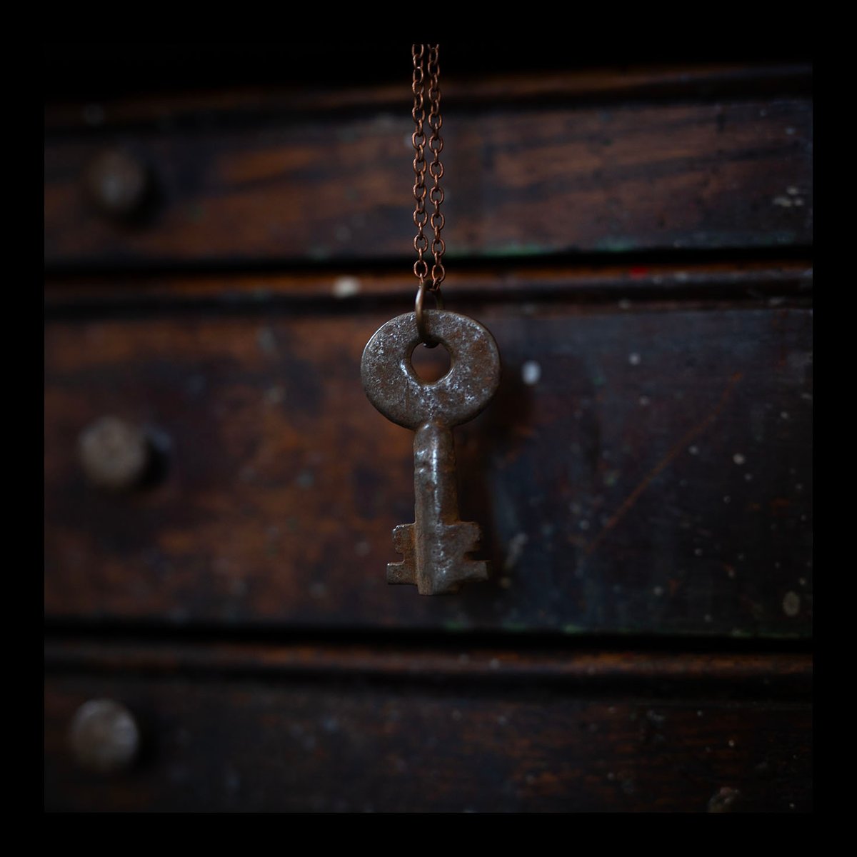 Small Distressed Silver Skeleton Key Necklace