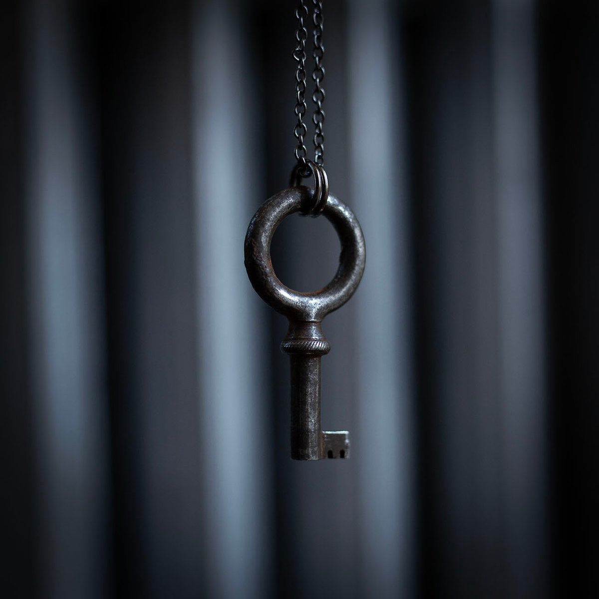 Large Circular Silver Distressed Key Necklace