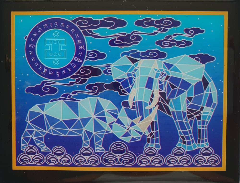 Image of Abstract Blue Elephant and Rhino
