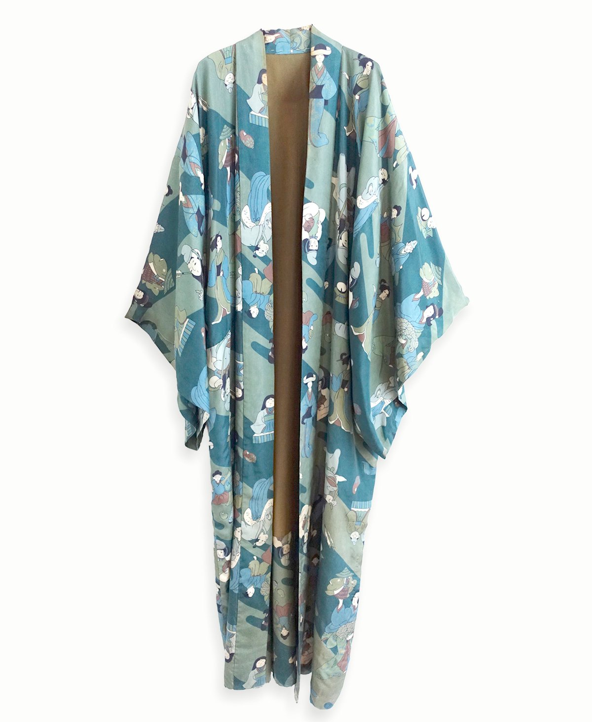 Image of Grøn silke kimono herre med tegninger 