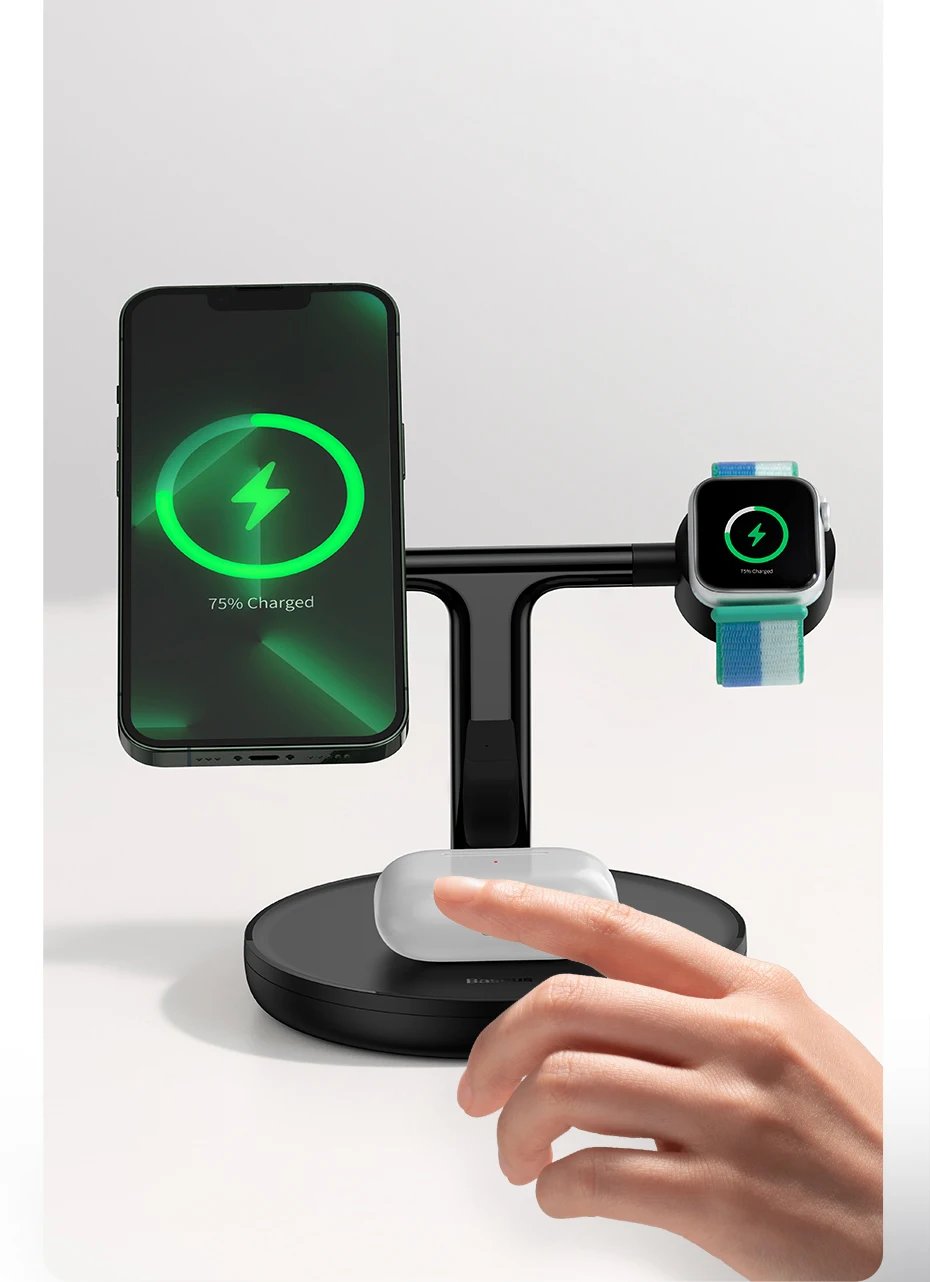 3 in 1 Magnetic Wireless Charger Stand For Phone iPhone 15 14 Pro Airpods Apple Watch Fast Charge
