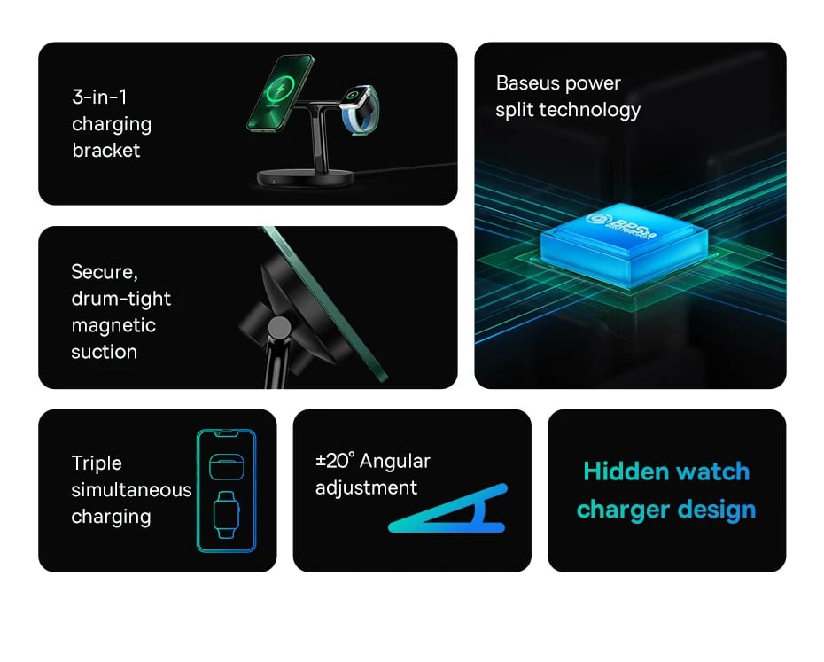 3 in 1 Magnetic Wireless Charger Stand For Phone iPhone 15 14 Pro Airpods Apple Watch Fast Charge