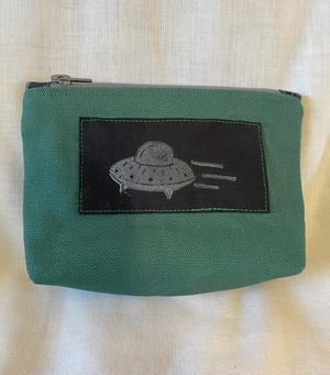 Image of Zip Wallet - Forest Green with Silver Spaceship patch