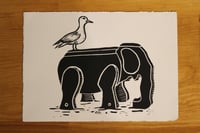 Image 1 of Elephant and Seagull (linocut print)