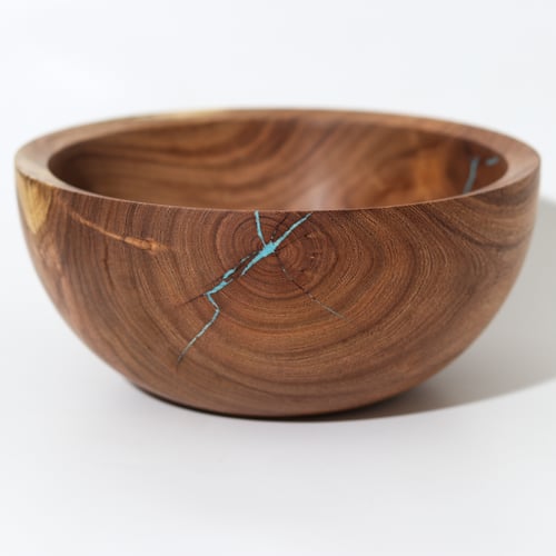 Image of Mesquite Crotch Bowl with Turquoise 