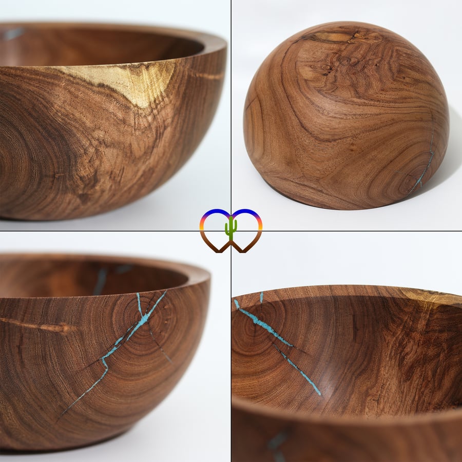 Image of Mesquite Crotch Bowl with Turquoise 