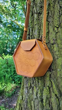 Image 2 of Yellow Leather Hexagonal Leather Honey Bee Handbag