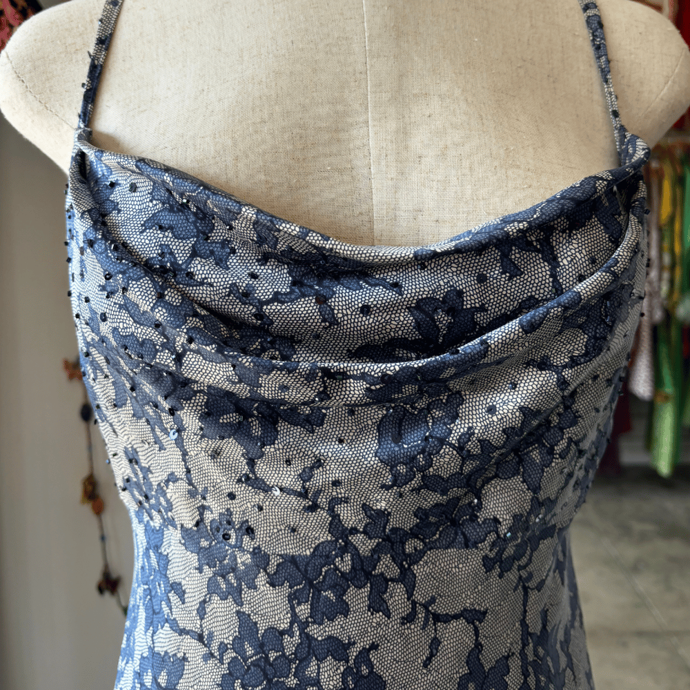Image of BLUE LACE PRINT SILK DRESS