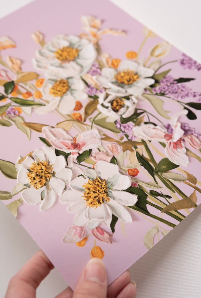 Image of PEONIES AND IRISES ON LILAC-PINK / GICLÉE PRINT