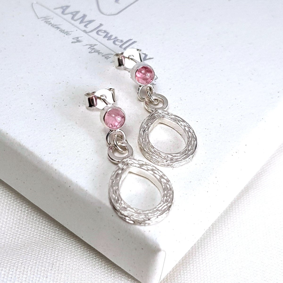 Image of Sterling Silver Pink Tourmaline Earrings, Handmade Solid Silver Teardrop Earrings