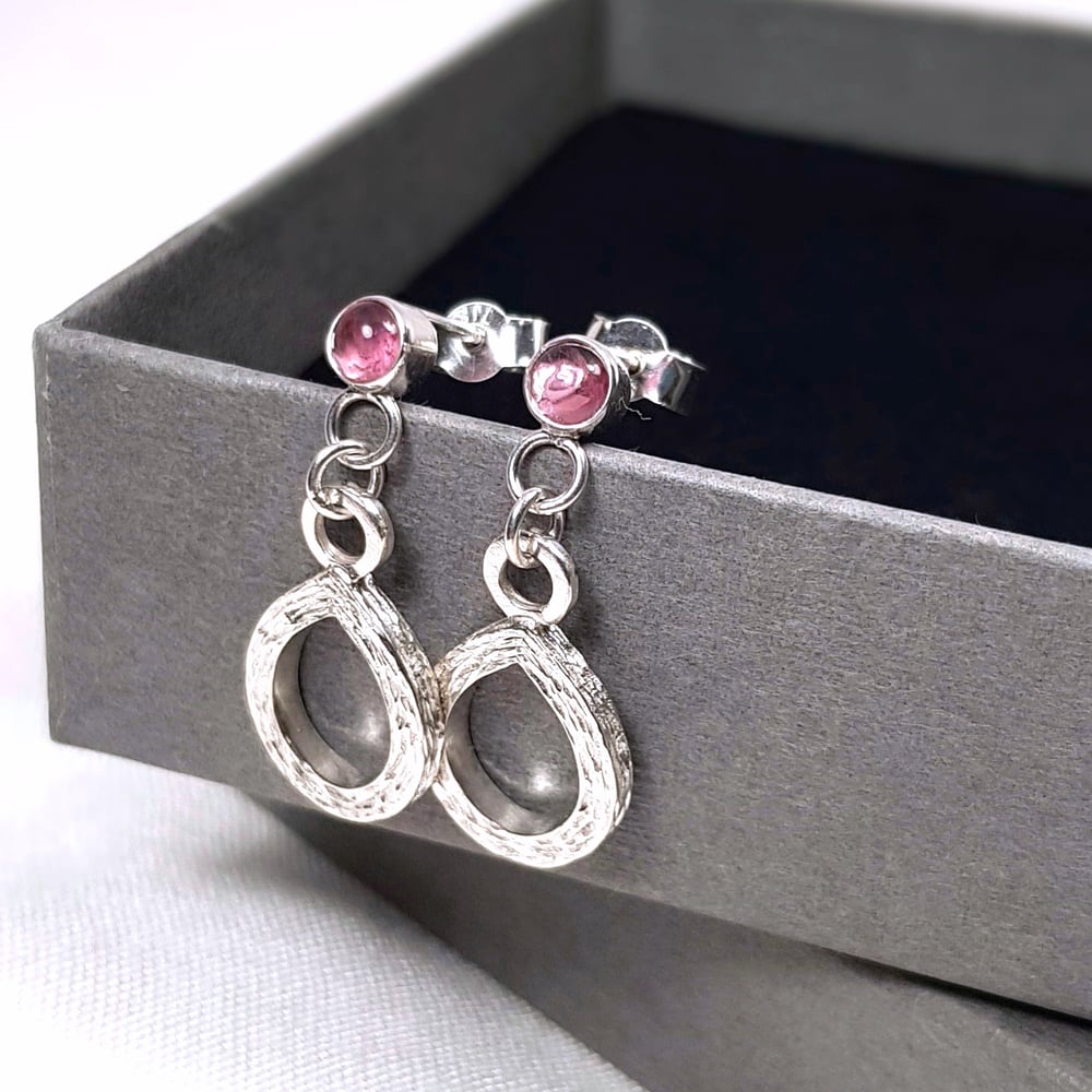 Image of Sterling Silver Pink Tourmaline Earrings, Handmade Solid Silver Teardrop Earrings