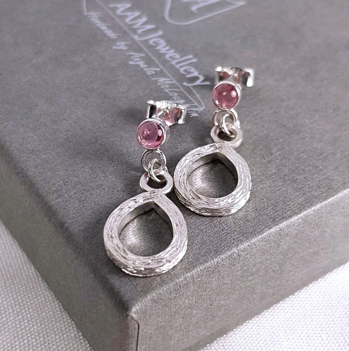 Image of Sterling Silver Pink Tourmaline Earrings, Handmade Solid Silver Teardrop Earrings