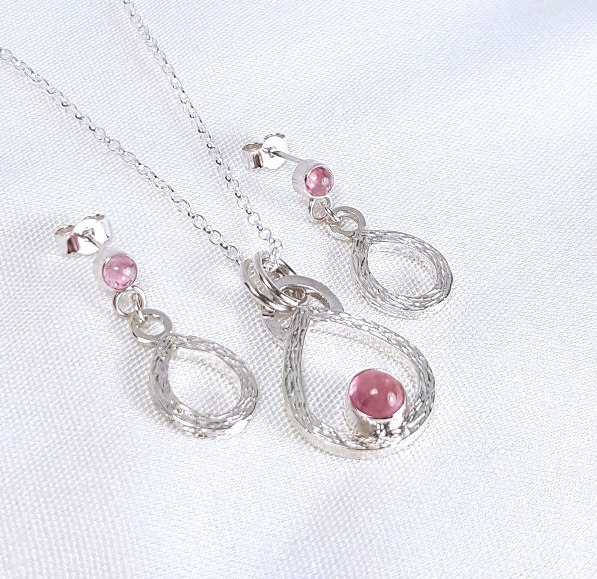 Image of Sterling Silver Pink Tourmaline Earrings, Handmade Solid Silver Teardrop Earrings