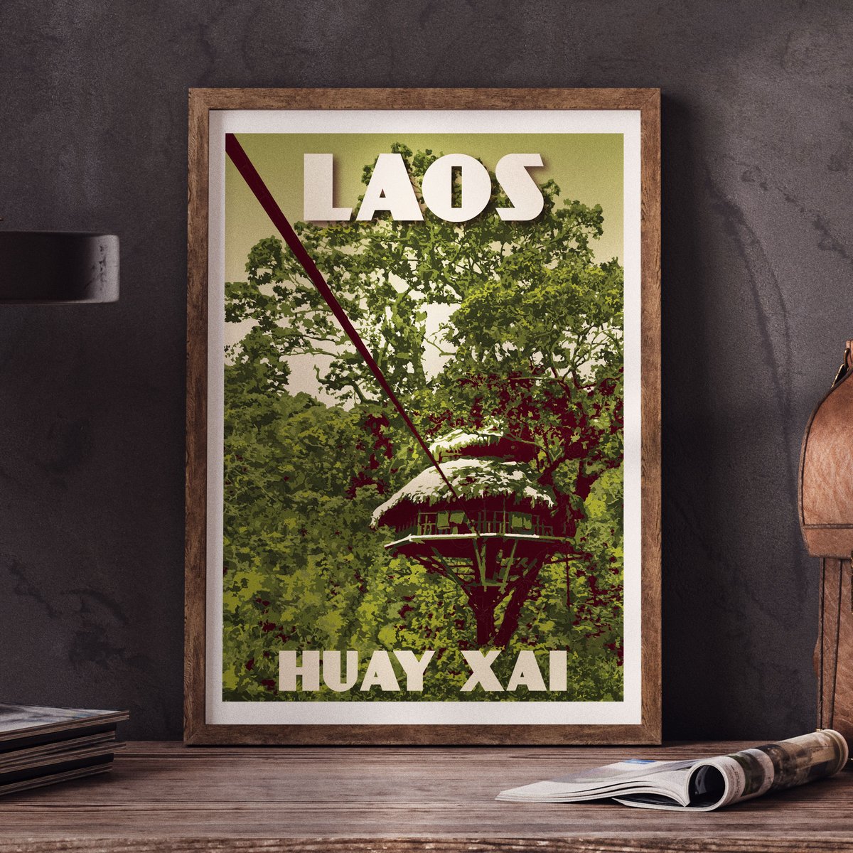 Image of Vintage poster Laos - Bokeo - Tree House - Fine Art Print