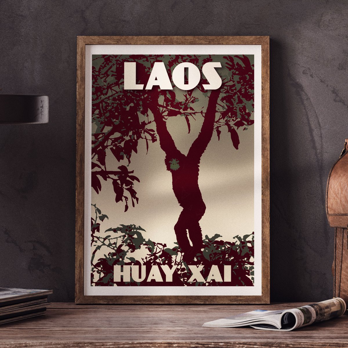 Image of Vintage poster Laos - Huay Say - Gibbon - Fine Art Print