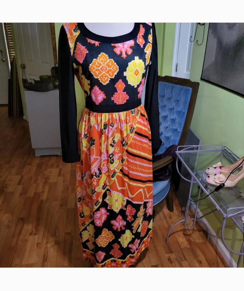 Image of Chic Saks Fifth Avenue 1960's Ikat Print Maxi Dress