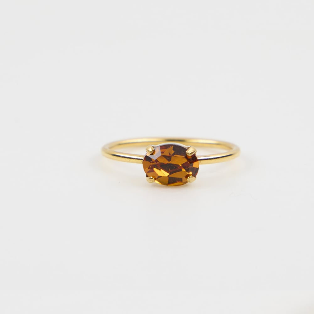 Image of BAGUE PAULA  ORANGE AMBRE PLAQUEE OR