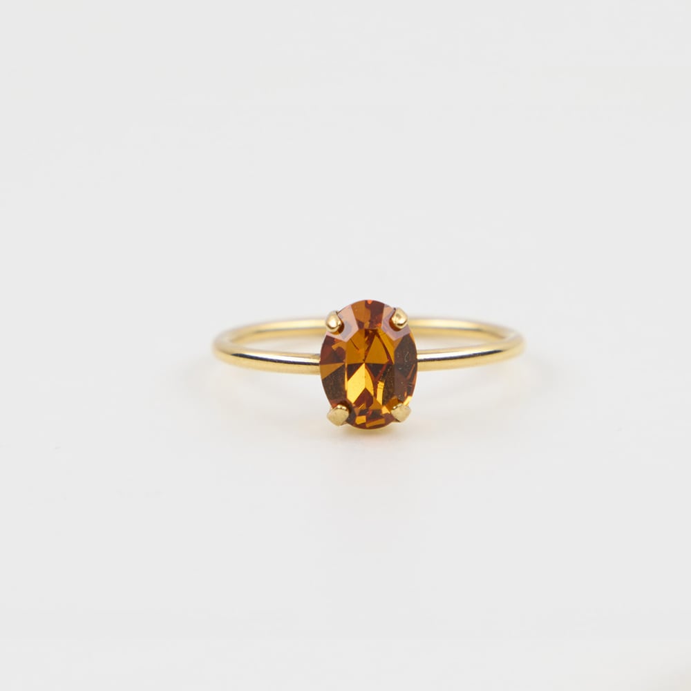Image of BAGUE PAULA  ORANGE AMBRE PLAQUEE OR